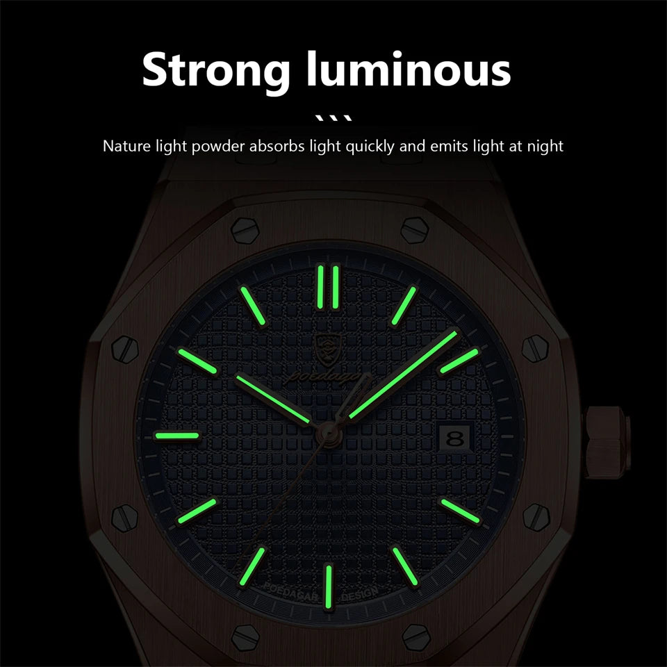 POEDAGAR Luxury Business Man Wristwatch Waterproof Luminous Date Men Watch Stainless Steel Fashion Quartz Watches For Men Reloj