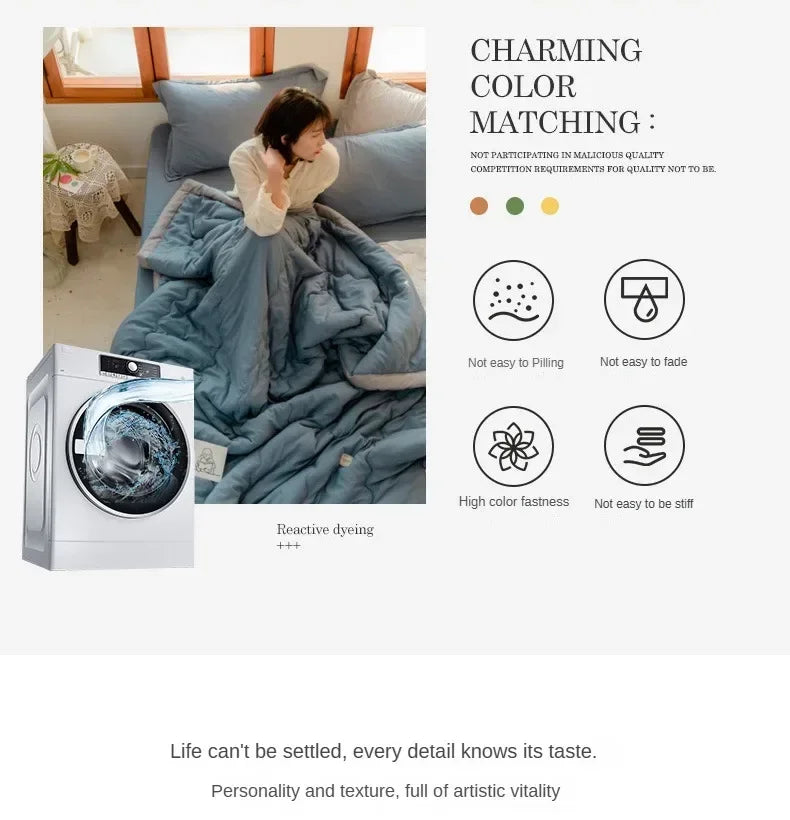 Japanese Quilted Cooling Summer Blanket Super Soft Skin-friendly Quilt Breathable Lightweight Comforter Air-conditioned Duvet