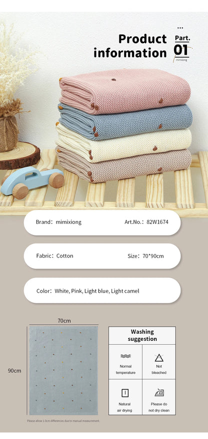 Ultra-Soft Knitted Baby Blanket – 90×70cm Cotton Swaddle Wrap