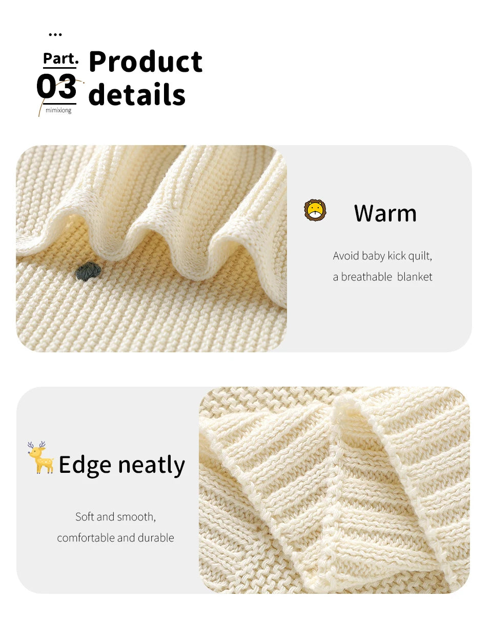 Ultra-Soft Knitted Baby Blanket – 90×70cm Cotton Swaddle Wrap