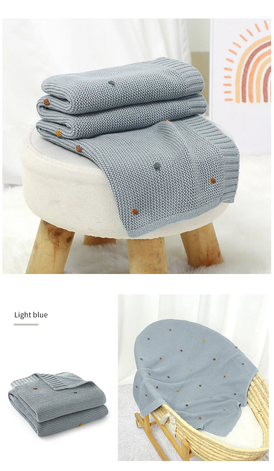 Ultra-Soft Knitted Baby Blanket – 90×70cm Cotton Swaddle Wrap