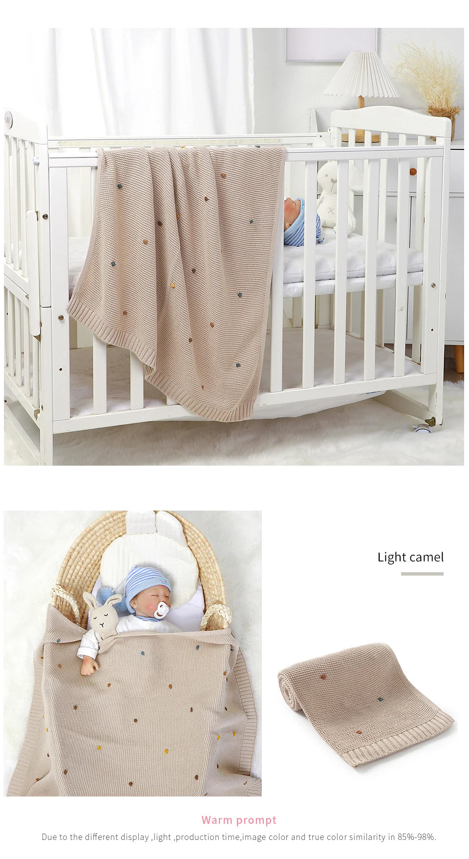 Ultra-Soft Knitted Baby Blanket – 90×70cm Cotton Swaddle Wrap