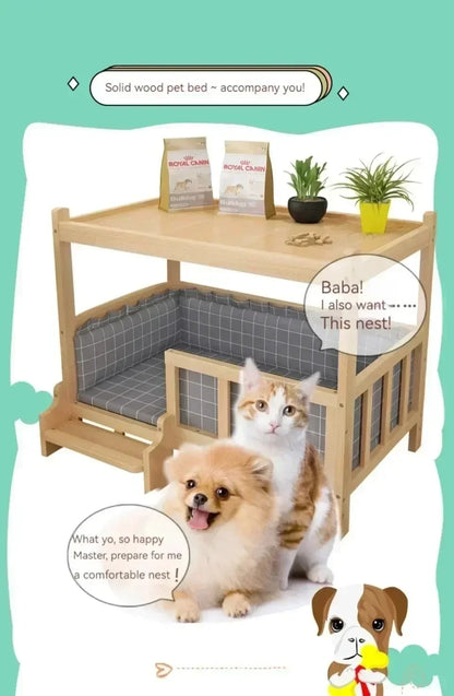Solid Wood Dog Kennel Pets Bed Smooth Polished Teddy Dog Nest Golden Retriever Detachable Pet Bed Solid Wood Material Cat House