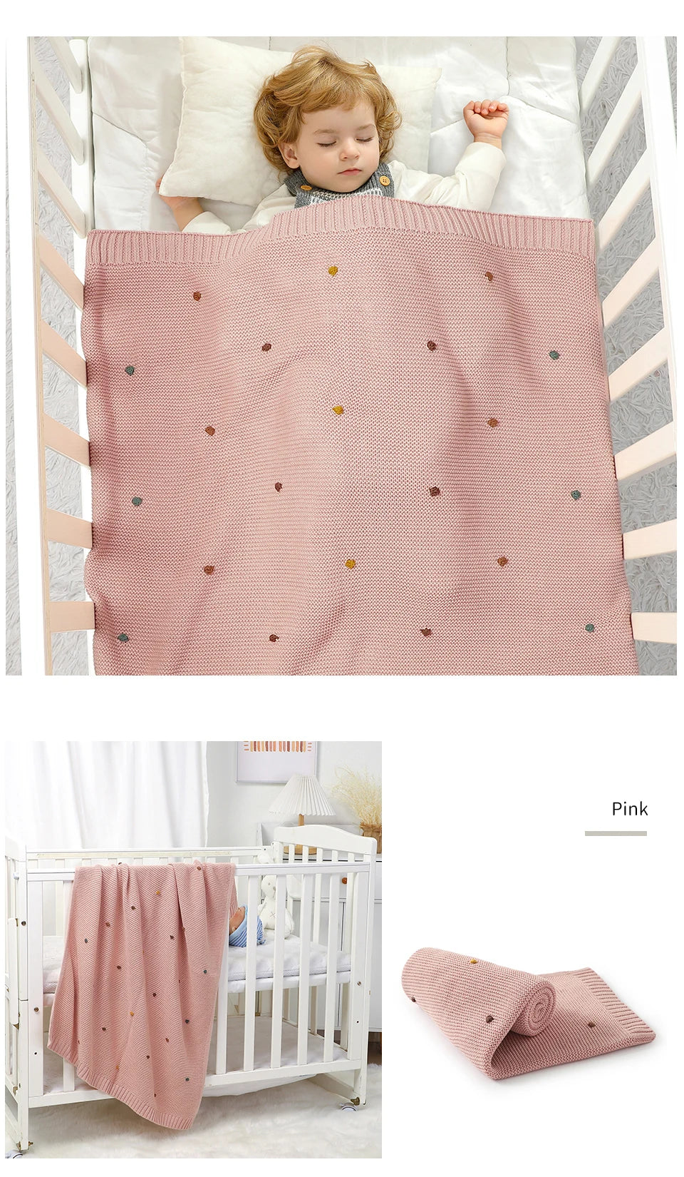 Ultra-Soft Knitted Baby Blanket – 90×70cm Cotton Swaddle Wrap