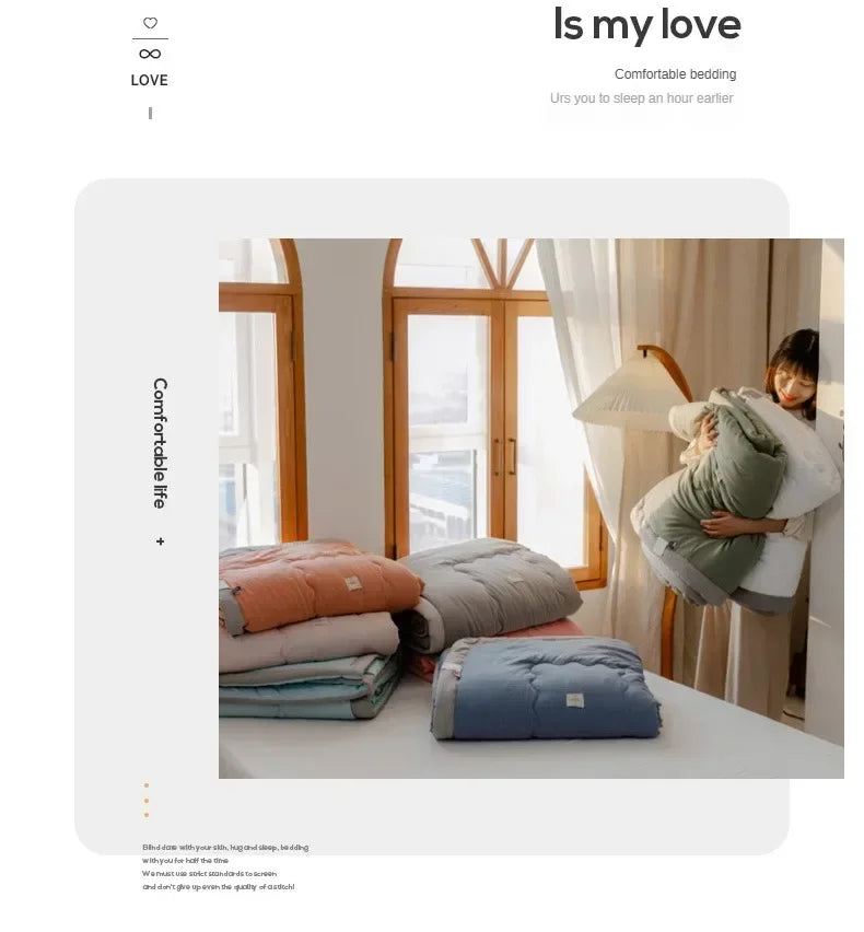 Japanese Quilted Cooling Summer Blanket Super Soft Skin-friendly Quilt Breathable Lightweight Comforter Air-conditioned Duvet