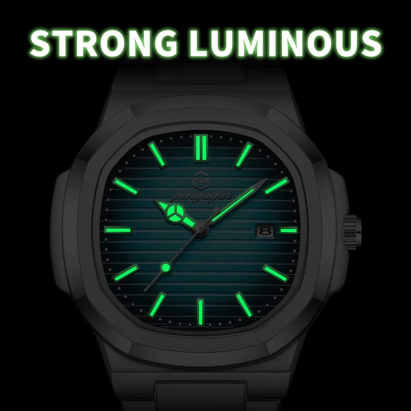 2025 New Luxury Military Man Watch Square Waterproof Luminous Date Week Men Watch Stainless Steel Quartz Men's Watches Reloj+box