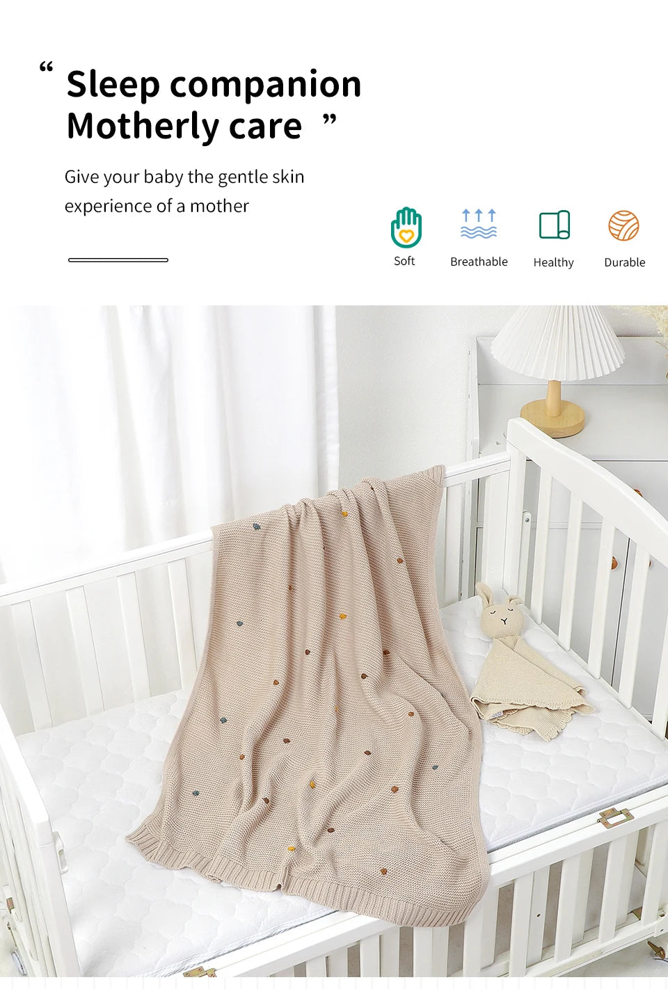 Ultra-Soft Knitted Baby Blanket – 90×70cm Cotton Swaddle Wrap