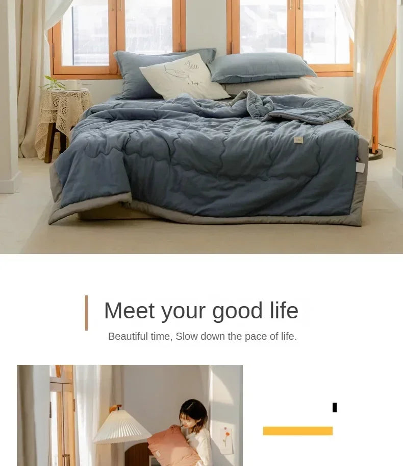 Japanese Quilted Cooling Summer Blanket Super Soft Skin-friendly Quilt Breathable Lightweight Comforter Air-conditioned Duvet