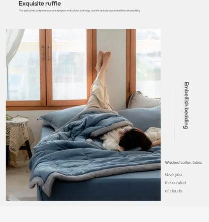 Japanese Quilted Cooling Summer Blanket Super Soft Skin-friendly Quilt Breathable Lightweight Comforter Air-conditioned Duvet