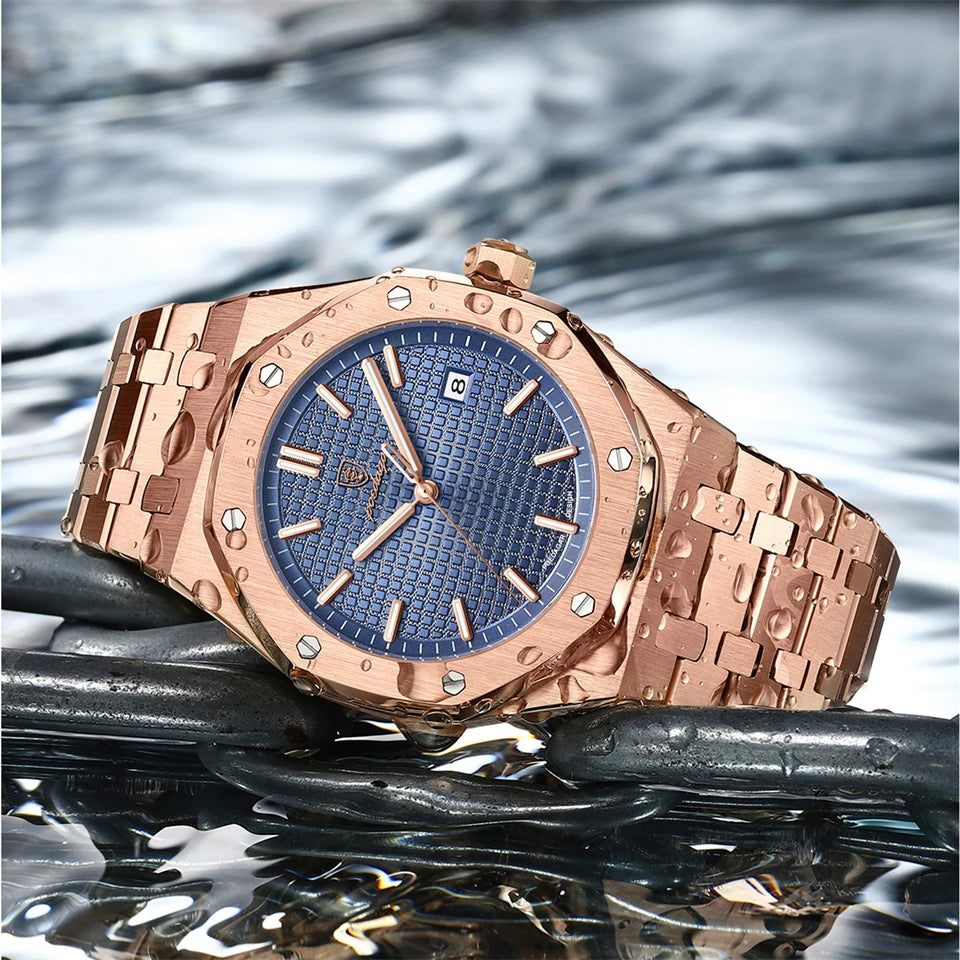 POEDAGAR Luxury Business Man Wristwatch Waterproof Luminous Date Men Watch Stainless Steel Fashion Quartz Watches For Men Reloj