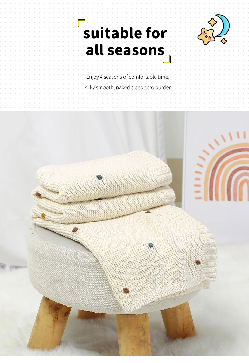 Ultra-Soft Knitted Baby Blanket – 90×70cm Cotton Swaddle Wrap