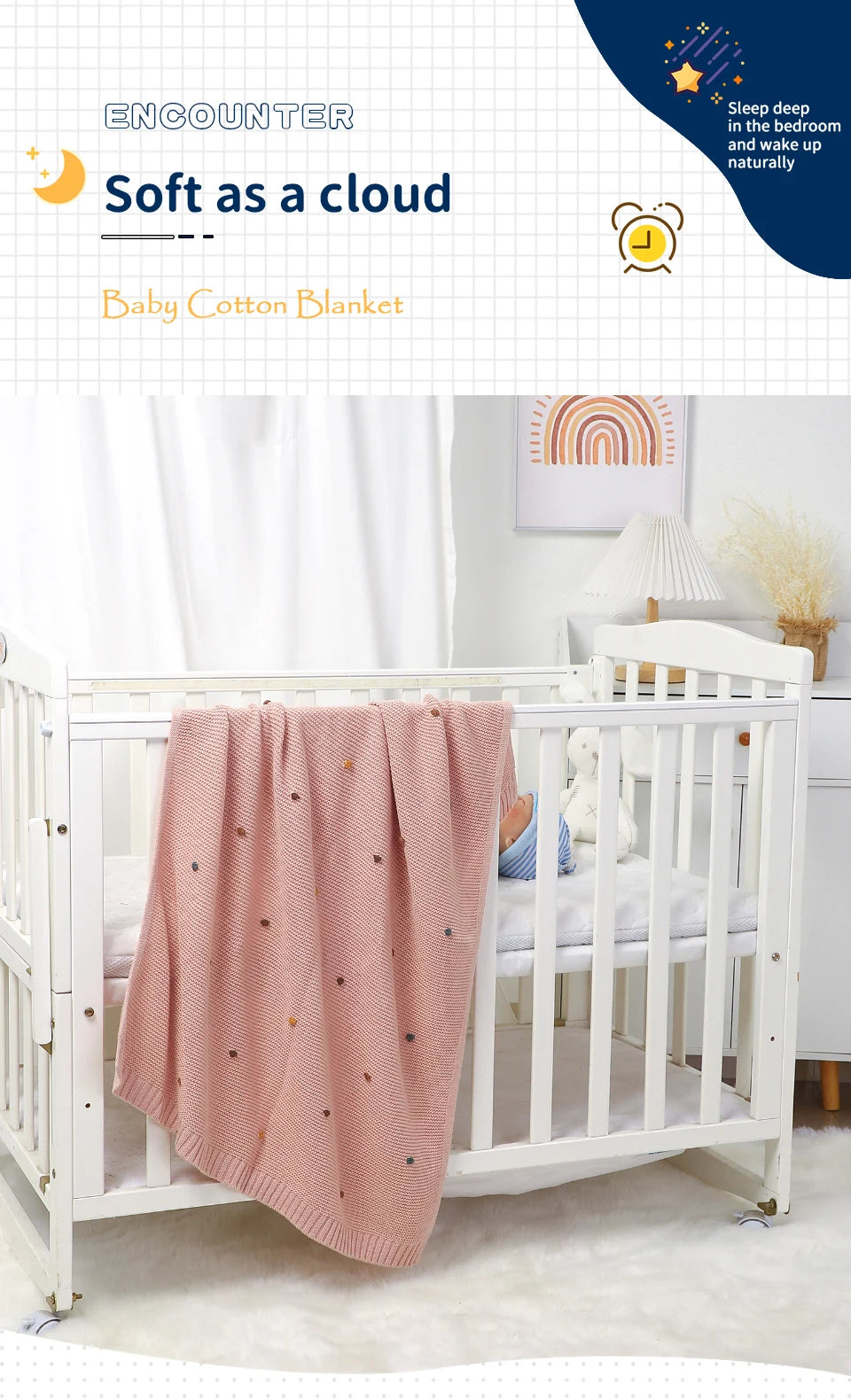 Ultra-Soft Knitted Baby Blanket – 90×70cm Cotton Swaddle Wrap