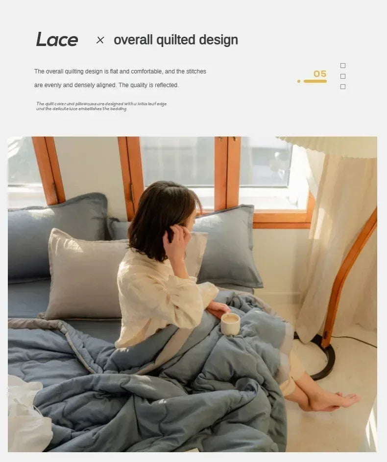 Japanese Quilted Cooling Summer Blanket Super Soft Skin-friendly Quilt Breathable Lightweight Comforter Air-conditioned Duvet