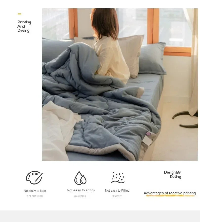 Japanese Quilted Cooling Summer Blanket Super Soft Skin-friendly Quilt Breathable Lightweight Comforter Air-conditioned Duvet